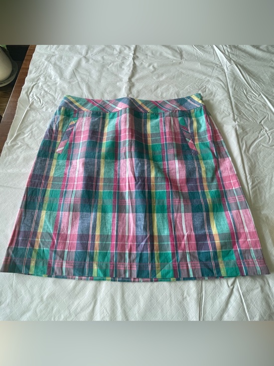 Talbots Dresses & Skirts - TALBOTS Madras Plaid A-Line Cotton Skirt in Pink, Green & Navy